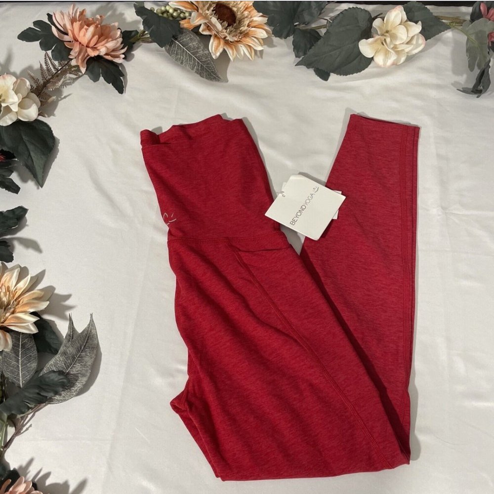 NWT $110 Beyond Yoga Spacedye Love Bump Maternity Pocket Legging Red [ S ] #5198